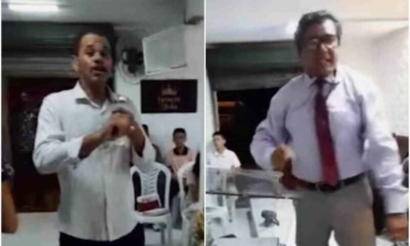 VIDEO:Durante o culto fiel diz que o pastor está tendo um caso com sua mulher