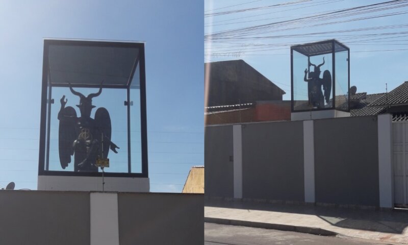 Mulher coloca estátua de “Belzebu” exposta em muro de residência e viraliza nas redes sociais