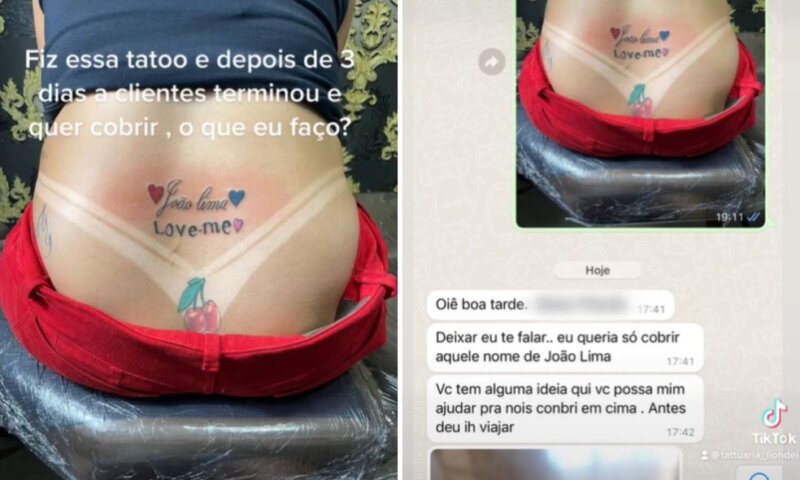 Mulher tatua nome do namorado, termina três dias depois e pede ajuda ao tatuador para remover; vídeo