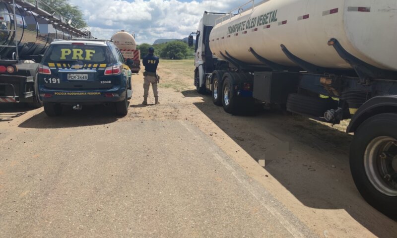 PRF encontra alimentos em tanques com indícios de terem sido utilizados para o transporte de combustível