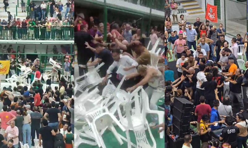 VIDEO: Confusão e cadeiras arremessadas marcam assembleia de professores por reajuste de salários