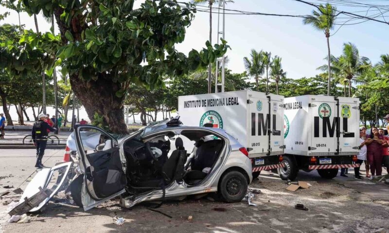 Cinco pessoas morrem em grave acidente após carro sair da pista e bater em árvore