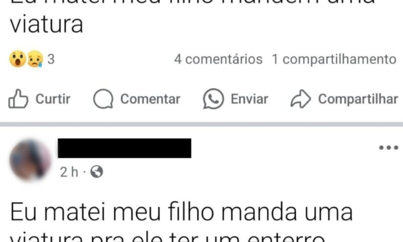 ‘Eu matei meu filho, mandem uma viatura’: mãe é presa após postar no Facebook que matou criança de 4 anos