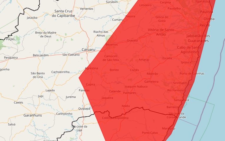 ATENÇÃO: Inmet emite alerta vermelho de chuvas para RMR, Mata Norte e Sul e parte do Agreste de Pernambuco