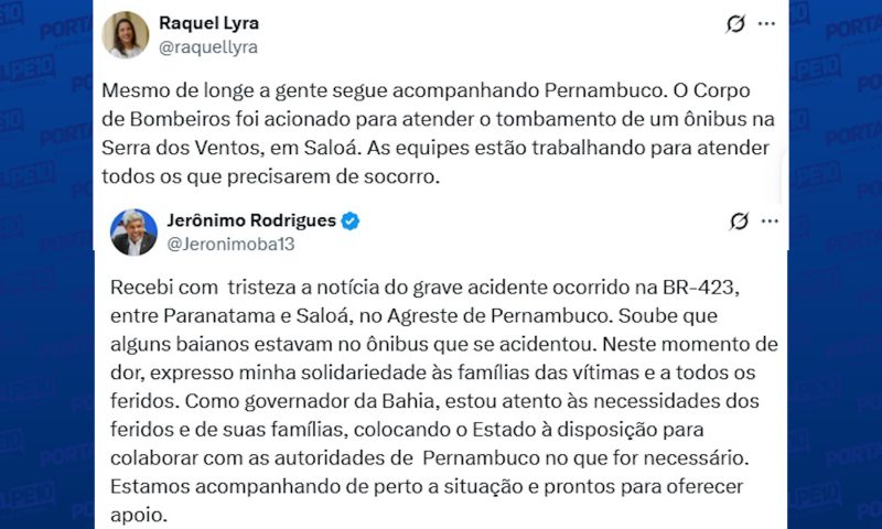 Governadores de Bahia e Pernambuco lamentam tragédia com ônibus com 15 mortos