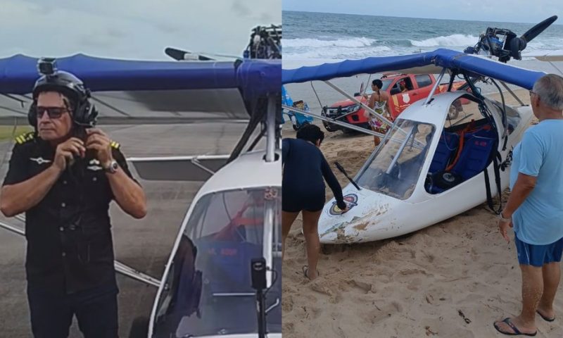 Ultraleve pilotado por prefeito de Barreiros faz pouso forçado em praia após falha em motor