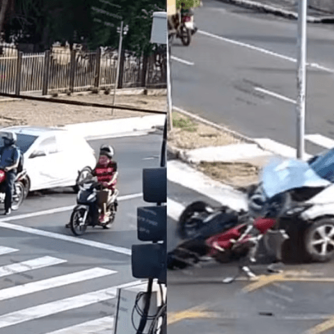 VIDEO FORTE: Motociclista morre após ser atropelado por carro em alta velocidade enquanto estava parado no sinal