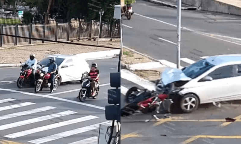 VIDEO FORTE: Motociclista morre após ser atropelado por carro em alta velocidade enquanto estava parado no sinal