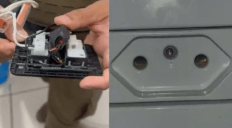 Funcionária encontra microcâmera escondida em tomada no banheiro de empresa em SC