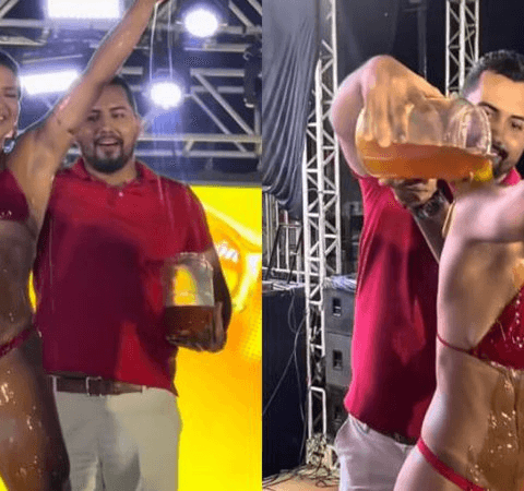 VÍDEO: Prefeito dá banho de mel em mulher de biquíni em cima do palco